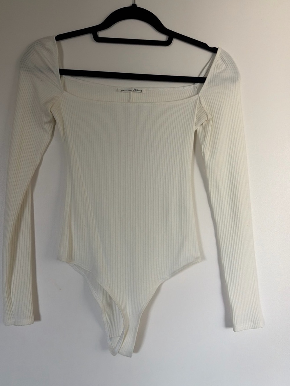 Reformation Ribbed Square-Neck Long Sleeve Bodysuit - Cream